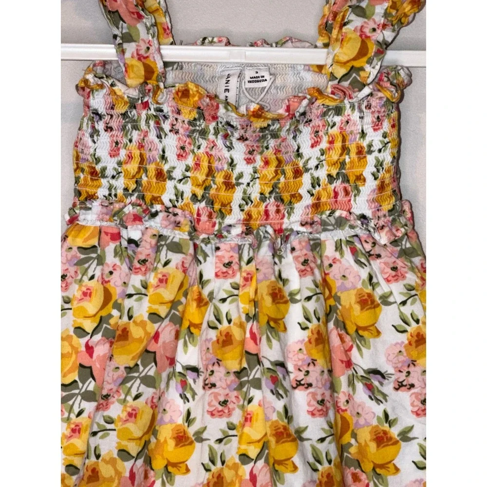 Janie and Jack Girls Floral Smocked Dress Yellow Pink‎ White Ruffle Toddler